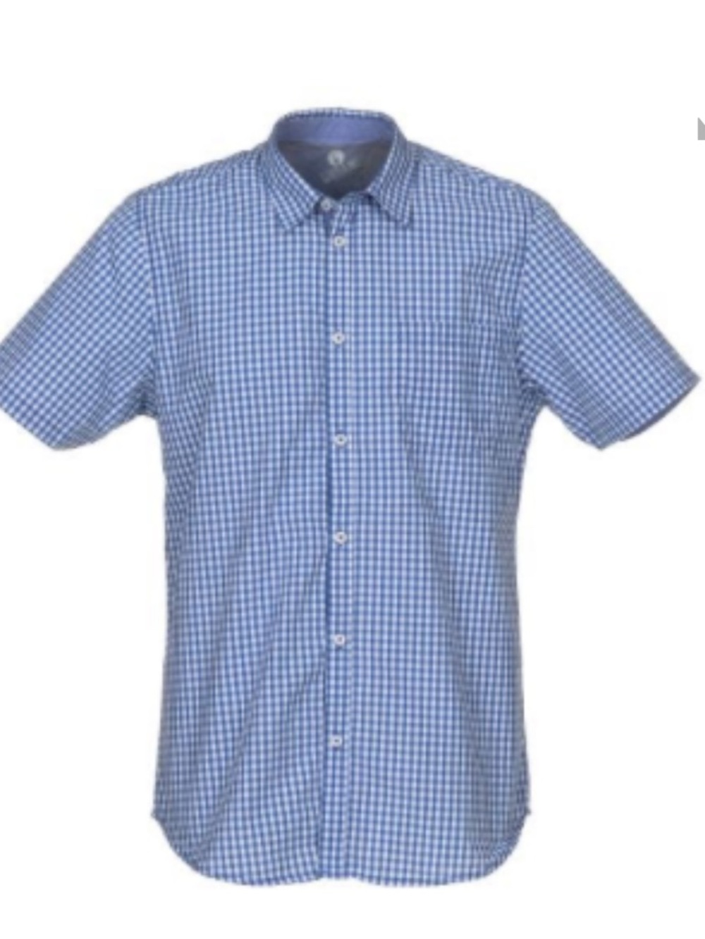 Men's Short-Sleeve Blue Gingham Button-Down Shirt